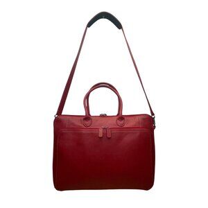 Levenger Women’s Red Leather Briefcase Laptop Bag Dual Handles & Shoulder Strap